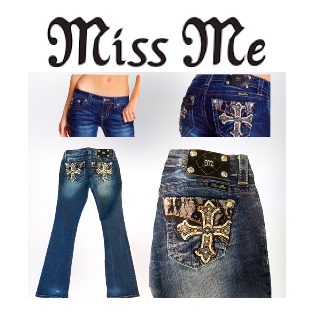 Miss Me Bootcut Cross Bling w/Lace Back Pocket SZ 26